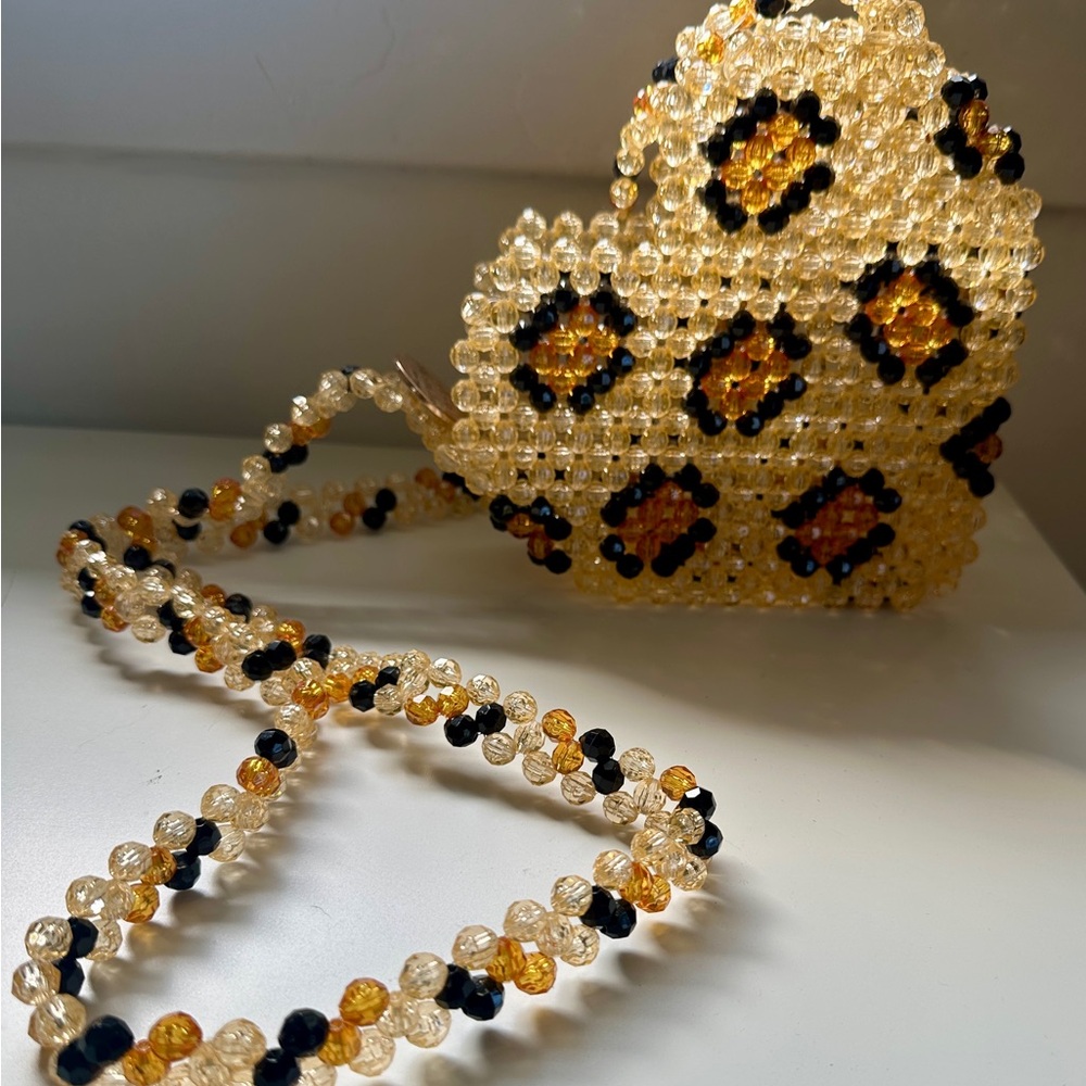 Susan Alexandra Gold and Black Beaded Heart Necklace
